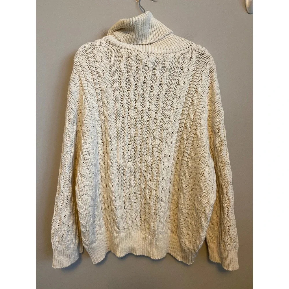 Pilcro Anthropologie Cream Cable Knit Turtleneck Sweater XL Chunky